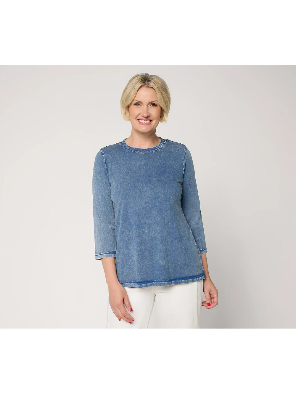 LOGO Principles by Lori Goldstein Stitch Detail 3/4 Sleeve Top Indigo, Medium